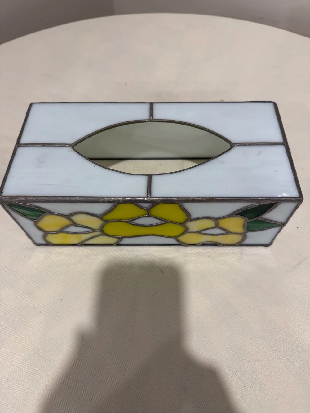 Stained Glass Tissue Box Cover with Yellow Floral Design